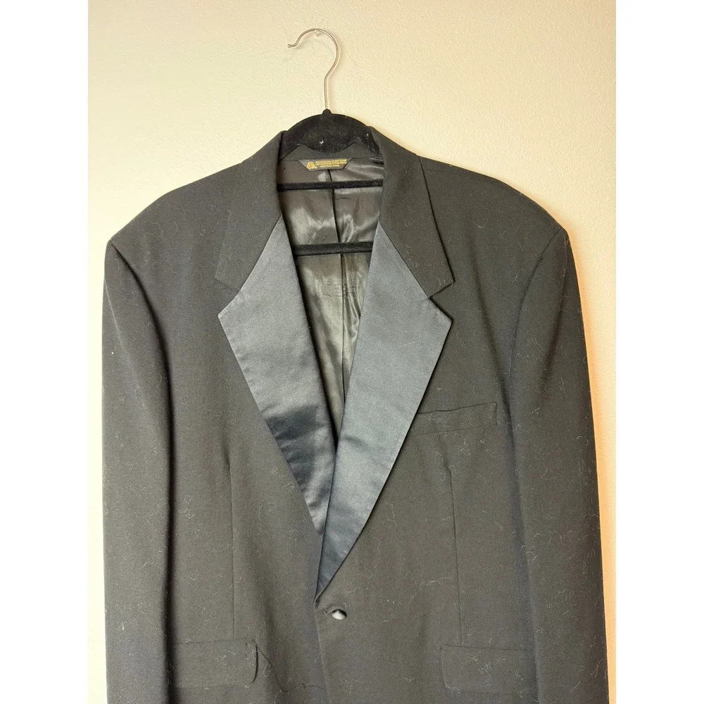 Linett Ltd Nordstrom Mens Black 100% Wool Tuxedo Jacket Satin Peak Lapel‎ USA